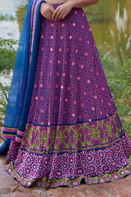 Shop Pooja Rajgarhia Gupta Blue Georgette And Organza Sweetheart Neck Printed Lehenga Set Online at Aza Fashions Shop_Pooja Rajgarhia Gupta_Blue Georgette And Organza Sweetheart Neck Printed Lehenga Set _Online_at_Aza_Fashions