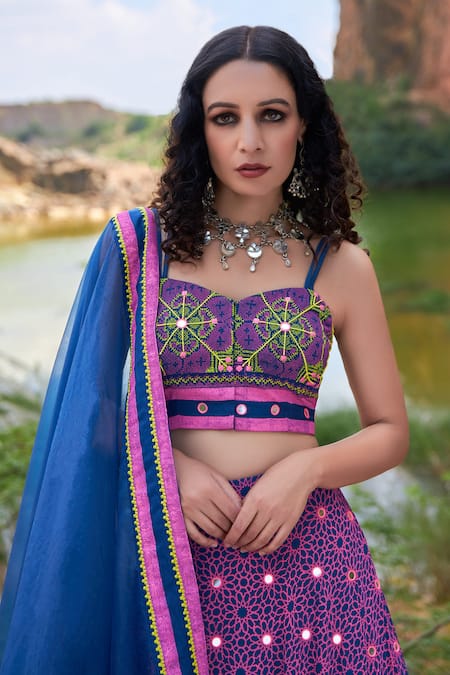 Pooja Rajgarhia Gupta Blue Georgette And Organza Sweetheart Neck Printed Lehenga Set at Aza Fashions Pooja Rajgarhia Gupta_Blue Georgette And Organza Sweetheart Neck Printed Lehenga Set _at_Aza_Fashions