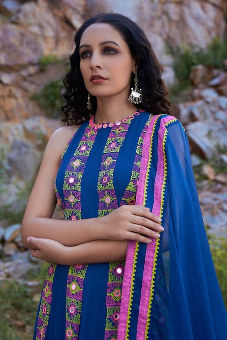 Shop_Pooja Rajgarhia Gupta_Blue Georgette And Organza High Printed Anarkali With Dupatta _Online_at_Aza_Fashions