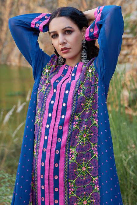 Buy Pooja Rajgarhia Gupta Blue Crepe And Georgette Round Printed Kurta & Palazzo Set Online at Aza Fashions Buy_Pooja Rajgarhia Gupta_Blue Crepe And Georgette Round Printed Kurta & Palazzo Set _Online_at_Aza_Fashions