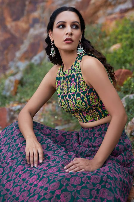 Pooja Rajgarhia Gupta Green Georgette And Organza High Printed Lehenga Set Online at Aza Fashions Pooja Rajgarhia Gupta_Green Georgette And Organza High Printed Lehenga Set _Online_at_Aza_Fashions