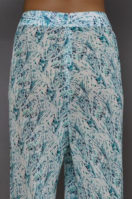 Shop_Aariyana Couture_Blue Viscose, Georgette Beads, Sequins V-neck Asymmetric Kurta Set_Online_at_Aza_Fashions