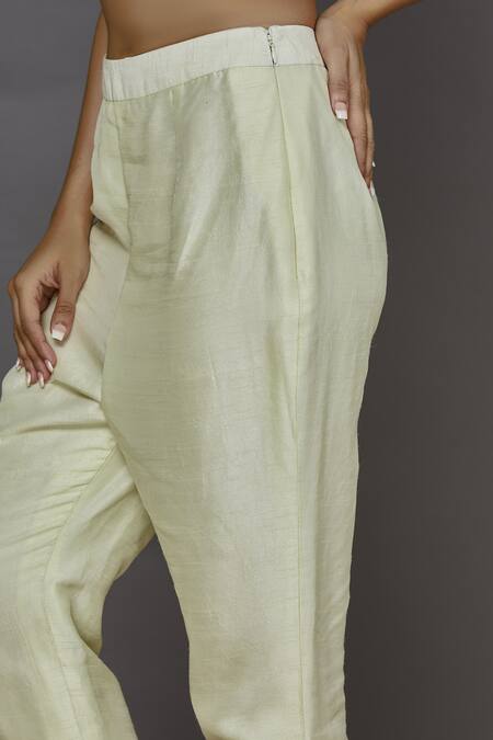 Shop_Ariyana by Aza_Cream Modal Satin V Neck Printed Asymmetric Kurta Set _Online_at_Aza_Fashions