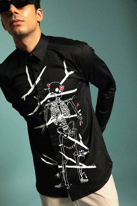 Buy_Sahil Aneja_Black Cotton Screen Print Primavera Shirt_Online_at_Aza_Fashions