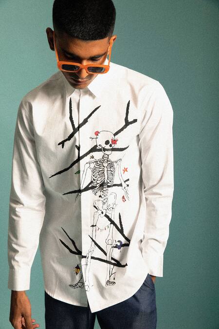 Sahil Aneja White Cotton Screen Print Primavera Shirt Online at Aza Fashions Sahil Aneja_White Cotton Screen Print Primavera Shirt_Online_at_Aza_Fashions