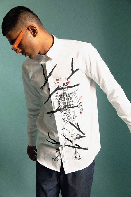 Buy Sahil Aneja White Cotton Screen Print Primavera Shirt Online at Aza Fashions Buy_Sahil Aneja_White Cotton Screen Print Primavera Shirt_Online_at_Aza_Fashions