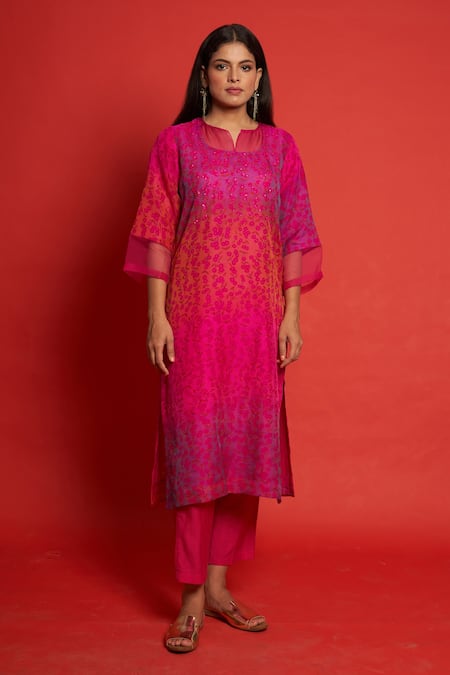 Shop Priti Prashant Magenta Sheer Silk And Organza Floral Print & Sequin Primrose Kurta Pant Set at Aza Fashions Shop_Priti Prashant_Magenta Sheer Silk And Organza Floral Print & Sequin Primrose Kurta Pant Set _at_Aza_Fashions