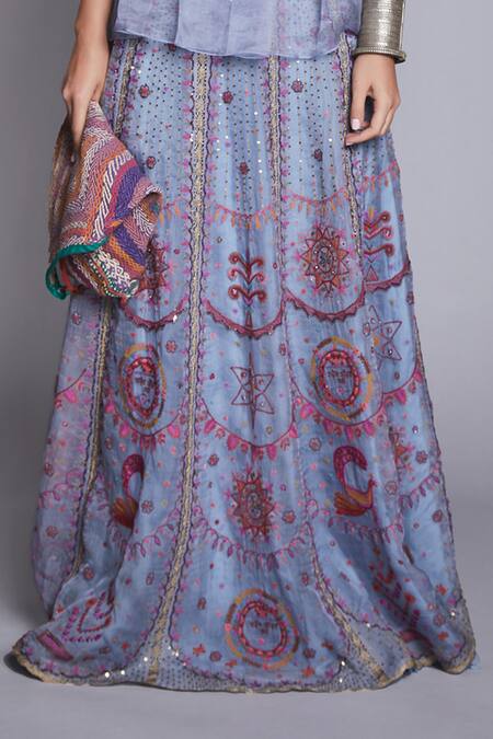 Buy Jade By Monica & Karishma Blue Organza V Neck Blouse And Lehenga Set Online at Aza Fashions Buy_Jade By Monica & Karishma_Blue Organza V Neck Blouse And Lehenga Set _Online_at_Aza_Fashions