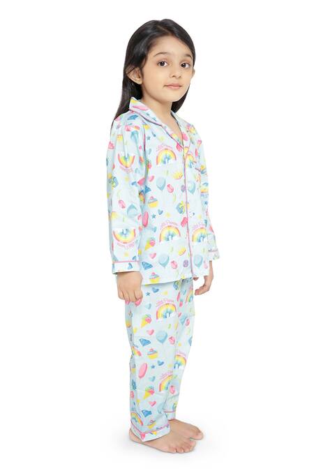 Knitting Doodles_Blue 100% Cotton Print Abstract Princess Night Suit_Online_at_Aza_Fashions