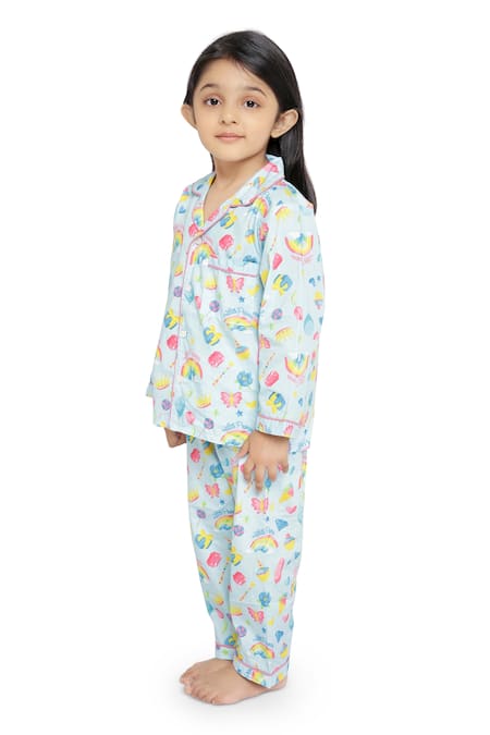Buy_Knitting Doodles_Blue 100% Cotton Print Abstract Princess Night Suit_Online_at_Aza_Fashions