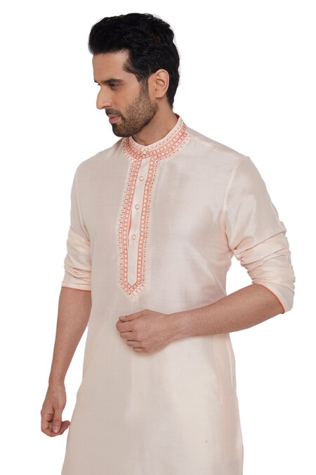 Buy Pink Spun Silk Embroidered Thread Work Kurta Set For Men by Para Online  at Aza Fashions.