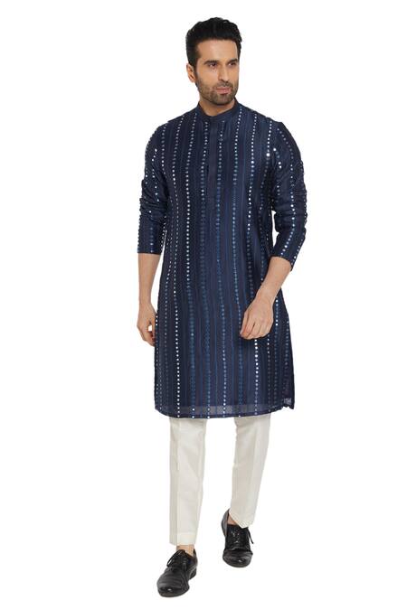 Para_Blue Chanderi Silk Embroidered Resham And Aabla Work Kurta Set_Online_at_Aza_Fashions