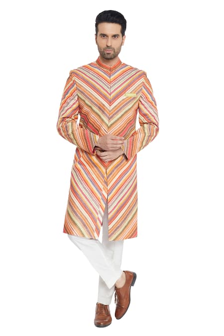 Para Chevron Print Sherwani & Pant Set 