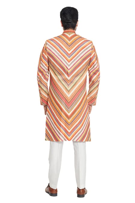 Shop Para Multi Color Spun , Slub Chevron Print Sherwani And Pant Set at Aza Fashions Shop_Para_Multi Color Spun , Slub Chevron Print Sherwani And Pant Set_at_Aza_Fashions