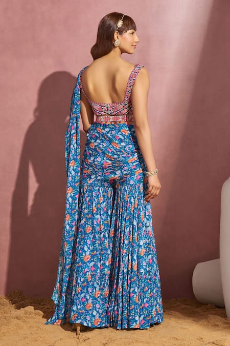 Aneesh Agarwaal Printed Sharara Saree With Blouse 