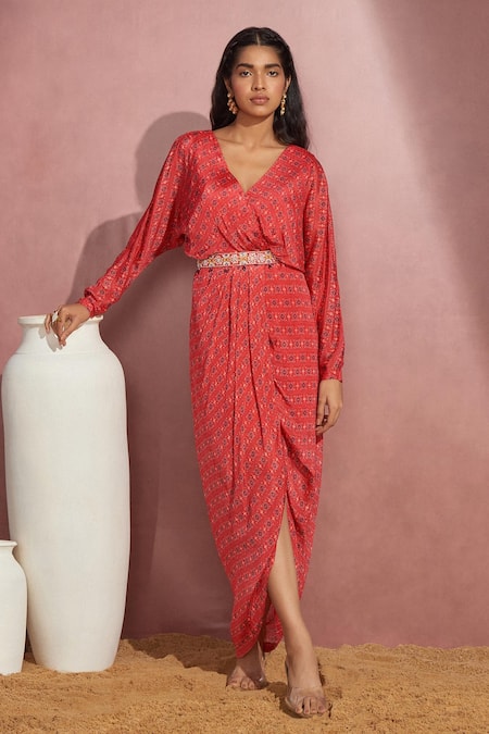 Aneesh Agarwaal Geometric Print Wrap Dress 