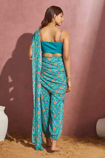 Aneesh Agarwaal Floral Print Pant Saree With Blouse 