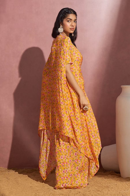 Aneesh Agarwaal Printed Cape & Draped Skirt Set