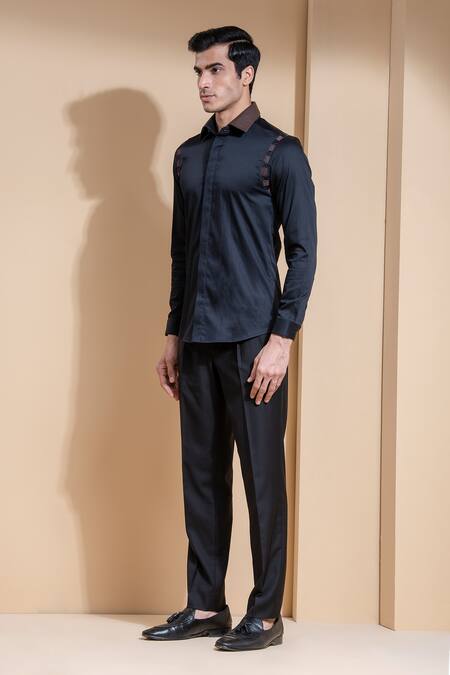 Shop_Abkasa_Black Cotton Slim-fit Shirt _Online_at_Aza_Fashions