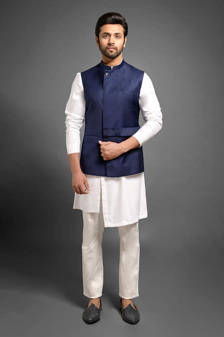 Mitesh Lodha Blue Overlap Nehru Jacket  