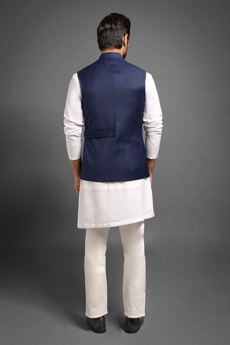 Shop Mitesh Lodha Blue Overlap Nehru Jacket at Aza Fashions Shop_Mitesh Lodha_Blue Overlap Nehru Jacket _at_Aza_Fashions