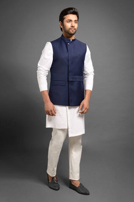 Mitesh Lodha Blue Overlap Nehru Jacket Online at Aza Fashions Mitesh Lodha_Blue Overlap Nehru Jacket _Online_at_Aza_Fashions