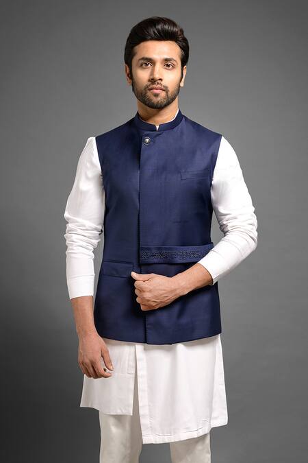 Buy Mitesh Lodha Blue Overlap Nehru Jacket Online at Aza Fashions Buy_Mitesh Lodha_Blue Overlap Nehru Jacket _Online_at_Aza_Fashions