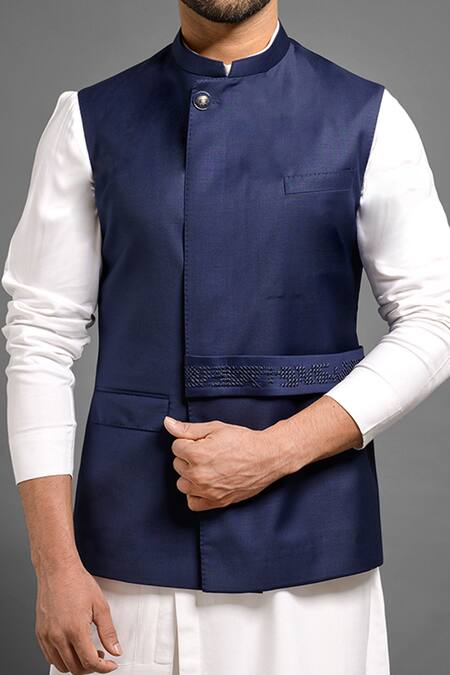 Shop Mitesh Lodha Blue Overlap Nehru Jacket Online at Aza Fashions Shop_Mitesh Lodha_Blue Overlap Nehru Jacket _Online_at_Aza_Fashions