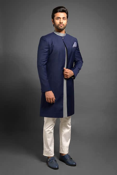 Mitesh Lodha Blue Front-open Sherwani