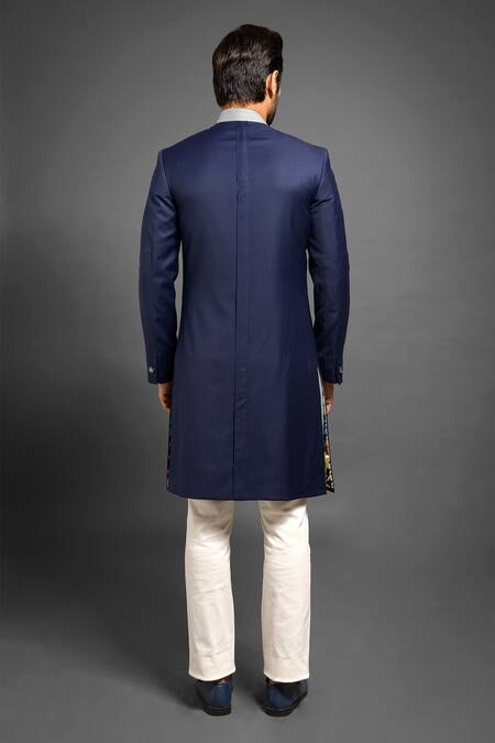 Shop Mitesh Lodha Blue Front-open Sherwani at Aza Fashions Shop_Mitesh Lodha_Blue Front-open Sherwani_at_Aza_Fashions