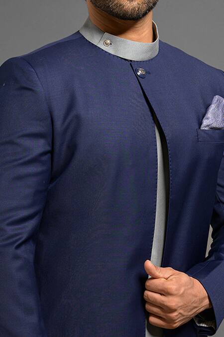 Shop Mitesh Lodha Blue Front-open Sherwani Online at Aza Fashions Shop_Mitesh Lodha_Blue Front-open Sherwani_Online_at_Aza_Fashions