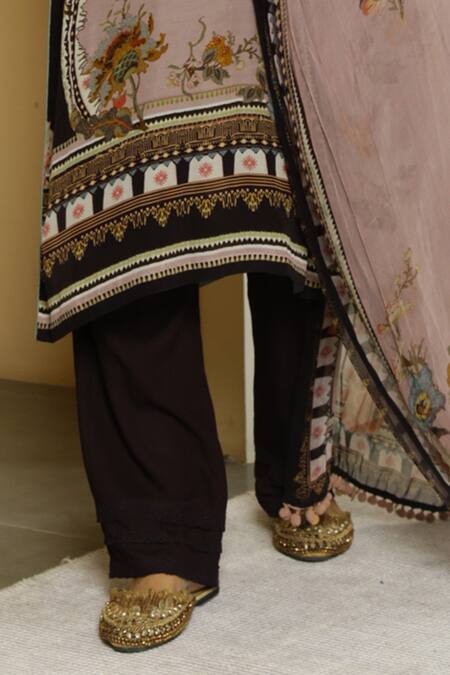 Shop_Kalista_Black Crepe, Georgette Round Fahreen Kurta Set _Online_at_Aza_Fashions