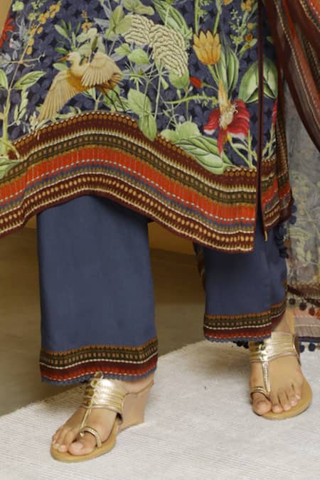 Kalista_Blue Crepe, Georgette Keyhole Afreen Kurta Set _at_Aza_Fashions