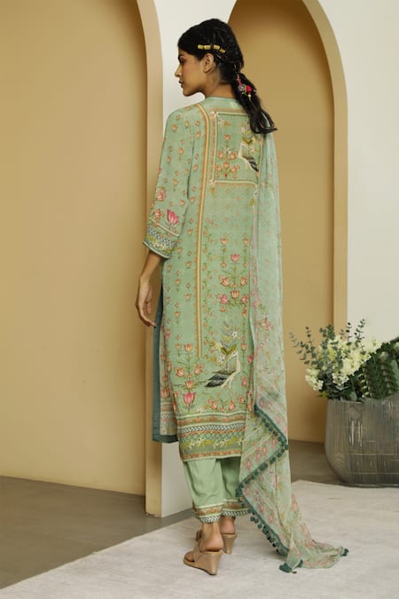 Shop Kalista Green Crepe, Georgette Round Nargis Kurta Set at Aza Fashions Shop_Kalista_Green Crepe, Georgette Round Nargis Kurta Set _at_Aza_Fashions