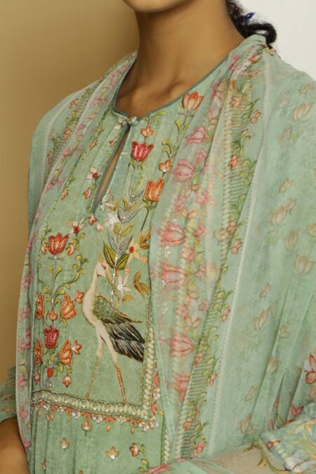 Buy Kalista Green Crepe, Georgette Round Nargis Kurta Set Online at Aza Fashions Buy_Kalista_Green Crepe, Georgette Round Nargis Kurta Set _Online_at_Aza_Fashions