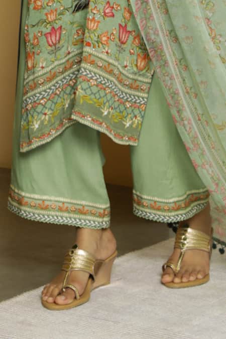 Shop Kalista Green Crepe, Georgette Round Nargis Kurta Set Online at Aza Fashions Shop_Kalista_Green Crepe, Georgette Round Nargis Kurta Set _Online_at_Aza_Fashions