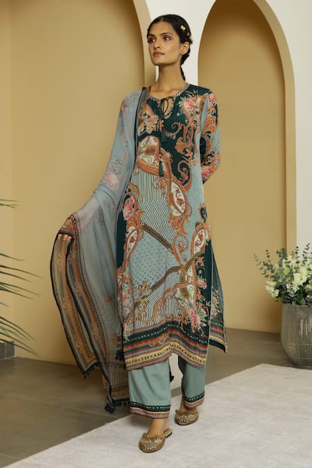 Kalista Blue Crepe, Georgette Tie-up Faiza Kurta Set