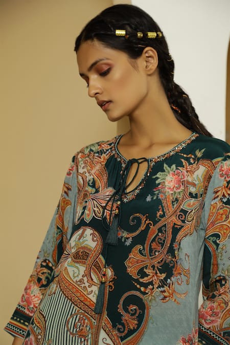 Buy_Kalista_Blue Crepe, Georgette Tie-up Faiza Kurta Set _Online_at_Aza_Fashions