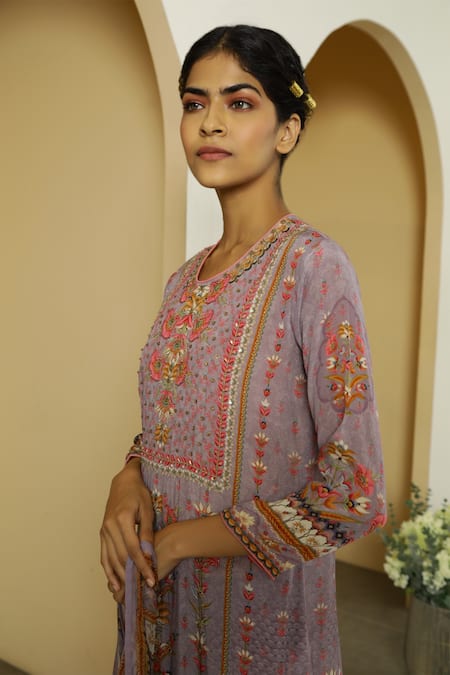 Kalista Purple Crepe, Georgette Round Rabia Kurta Set Online at Aza Fashions Kalista_Purple Crepe, Georgette Round Rabia Kurta Set _Online_at_Aza_Fashions