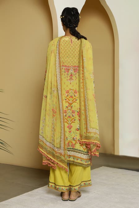 Kalista Yellow Crepe, Georgette Round Rabia Kurta Set Online at Aza Fashions Kalista_Yellow Crepe, Georgette Round Rabia Kurta Set _Online_at_Aza_Fashions