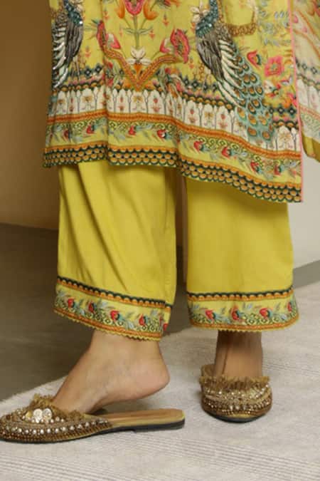 Shop Kalista Yellow Crepe, Georgette Round Rabia Kurta Set Online at Aza Fashions Shop_Kalista_Yellow Crepe, Georgette Round Rabia Kurta Set _Online_at_Aza_Fashions