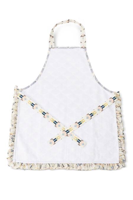 Payal Singhal Accessories Beige Canvas Printed Fan Apron With Mittens Online at Aza Fashions Payal Singhal Accessories_Beige Canvas Printed Fan Apron With Mittens_Online_at_Aza_Fashions