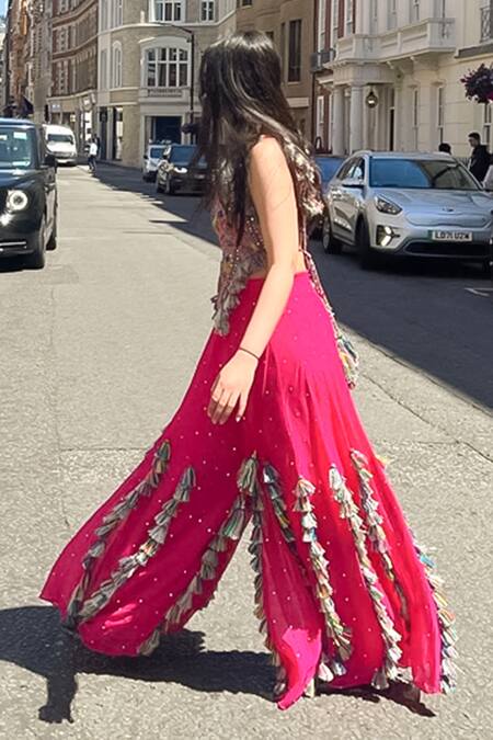 Payal Singhal Pink Georgette Embroidery Thread Work Round Choli And Sharara Set Online at Aza Fashions Payal Singhal_Pink Georgette Embroidery Thread Work Round Choli And Sharara Set _Online_at_Aza_Fashions