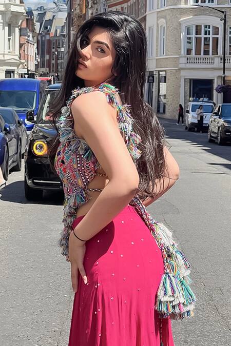 Buy Payal Singhal Pink Georgette Embroidery Thread Work Round Choli And Sharara Set Online at Aza Fashions Buy_Payal Singhal_Pink Georgette Embroidery Thread Work Round Choli And Sharara Set _Online_at_Aza_Fashions