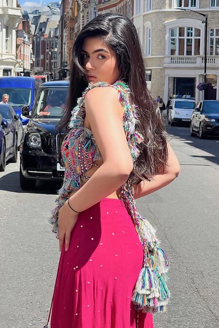 Shop Payal Singhal Pink Georgette Embroidery Thread Work Round Choli And Sharara Set Online at Aza Fashions Shop_Payal Singhal_Pink Georgette Embroidery Thread Work Round Choli And Sharara Set _Online_at_Aza_Fashions