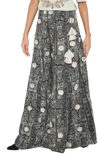 Payal Singhal_Black Abutai Silk Embroidered Mukaish Round Jahana Choli And Printed Sharara Set_at_Aza_Fashions