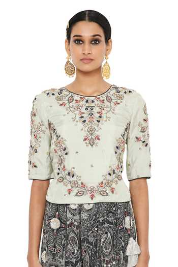 Shop_Payal Singhal_Black Abutai Silk Embroidered Mukaish Round Jahana Choli And Printed Sharara Set_Online_at_Aza_Fashions