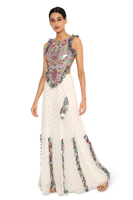 Buy Payal Singhal White Georgette Geometric Round Mukaish Embroidered Sharara Set Online at Aza Fashions Buy_Payal Singhal_White Georgette Geometric Round Mukaish Embroidered Sharara Set _Online_at_Aza_Fashions