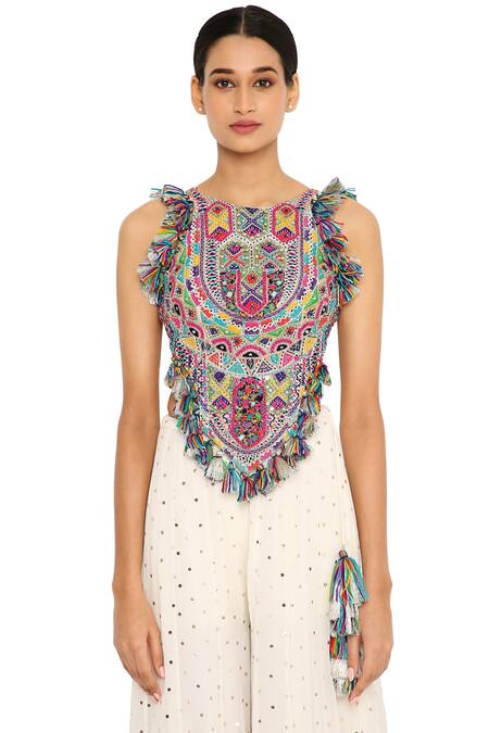 Shop Payal Singhal White Georgette Geometric Round Mukaish Embroidered Sharara Set Online at Aza Fashions Shop_Payal Singhal_White Georgette Geometric Round Mukaish Embroidered Sharara Set _Online_at_Aza_Fashions