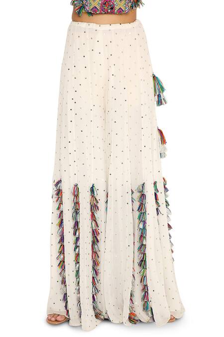 Payal Singhal White Georgette Geometric Round Mukaish Embroidered Sharara Set at Aza Fashions Payal Singhal_White Georgette Geometric Round Mukaish Embroidered Sharara Set _at_Aza_Fashions